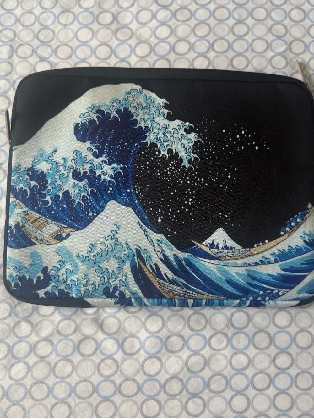 Ocean Wave Print Pouch - Blue and Black
